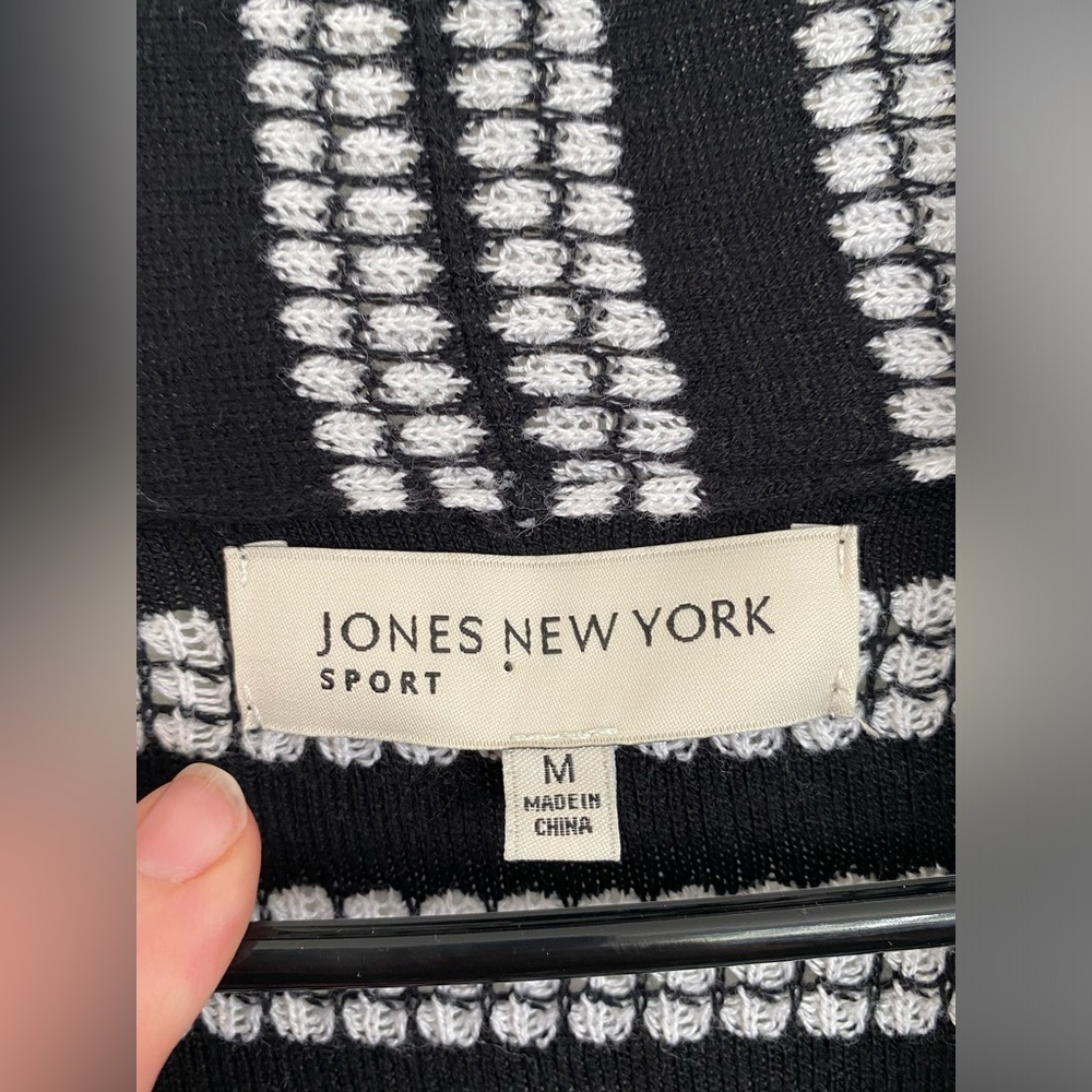 Jones New York Sport Cardigan Sweater Knit Striped‎ Open Front Black White  M - Picture 3 of 8